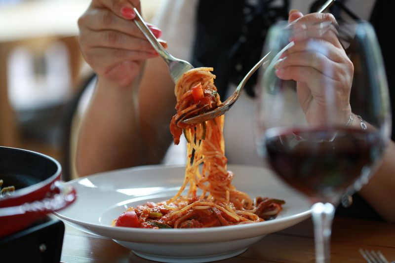 Red wine glass Italian chianti restaurant setting